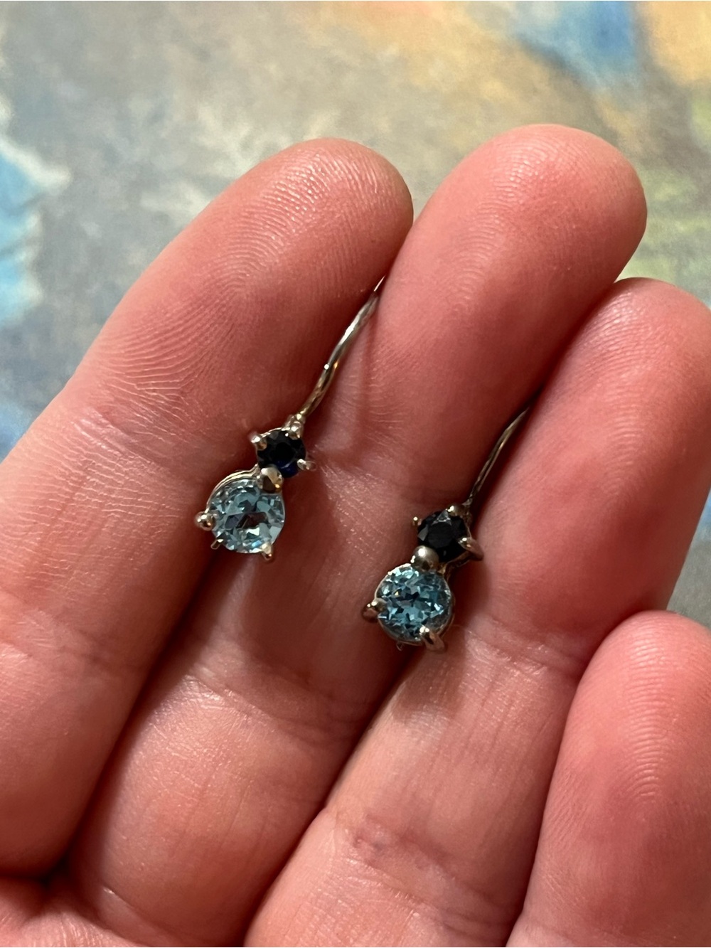 Vintage Sterling Silver 925 Blue Topaz Spinel Hook Pierced Earrings